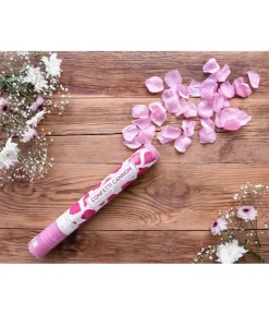 Konfettirør med pink rosenblade, 40 cm