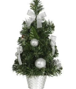 Kunstigt juletræ med sølvpynt, 40 cm