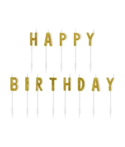 Lagkagelys 'Happy Birthday' guldglimmer