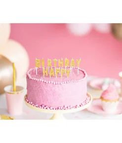 Lagkagelys 'Happy Birthday' guldglimmer