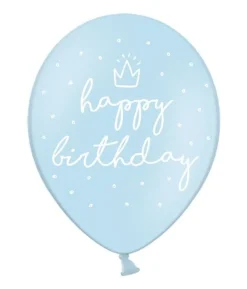 Lyseblå Happy Birthday ballon, 6 stk