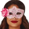 Lyserød halvmaske med blomst