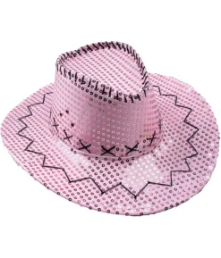 Lyserød paillet cowboyhat