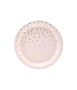 Lyserød tallerken med guld prikker, 18cm
