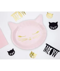 Meow lyserød kat tallerkner, 6 stk