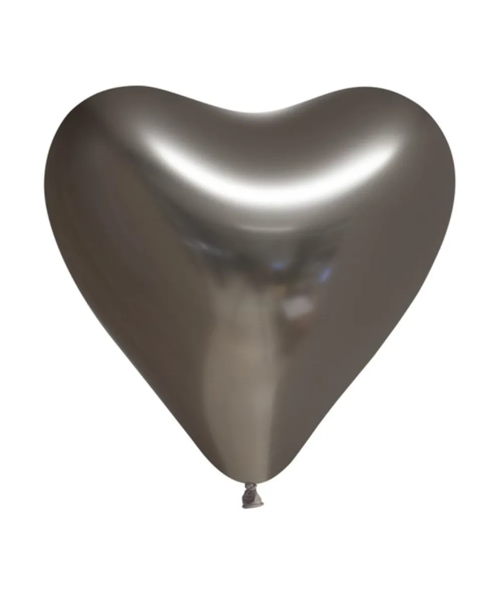 Mirror space grey hjerte balloner, 6 stk