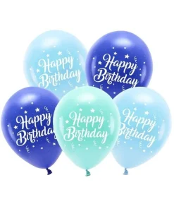 Mix blå Happy Birthday ballonbuket