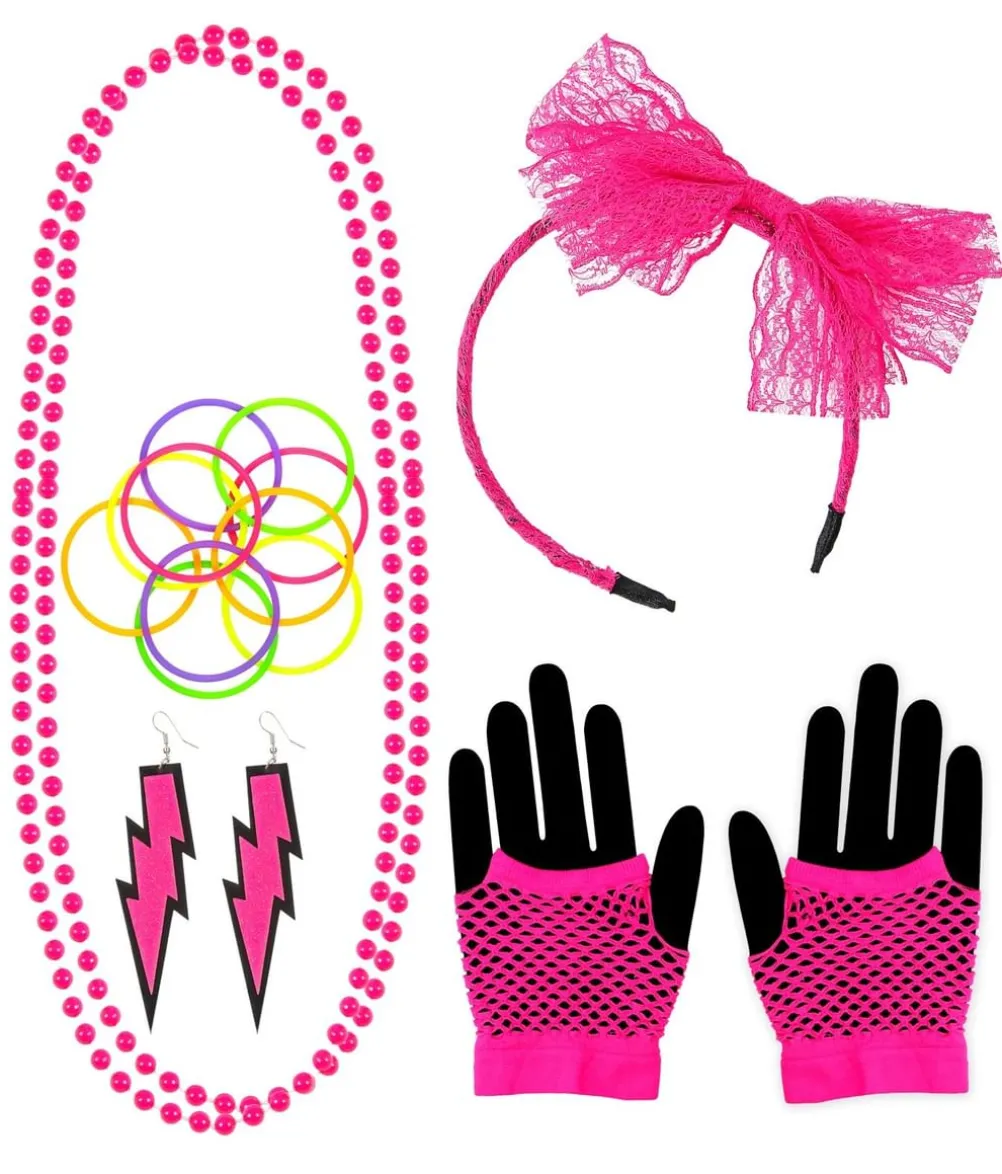 Neonpink 80er udklædningssæt