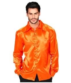 Orange disko satin skjorte