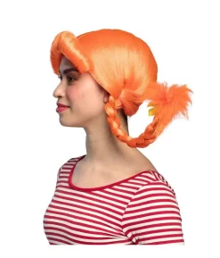 Orange paryk med fletninger