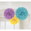 Papir pom poms gul, blå og lilla