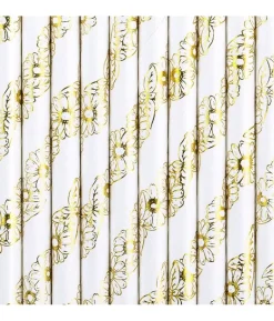 Papirsugerør med guld blomster