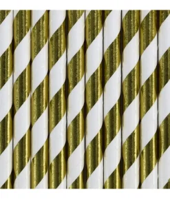 Papir sugerør metallic guld striber