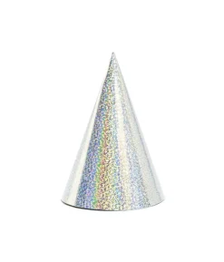 Partyhatte sølv holografisk, 6 stk