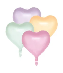 Pastel hjerte folieballoner, 4 stk