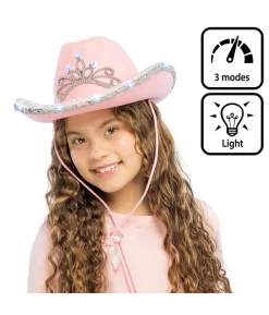 Pink cowboyhat med LED lys, barn