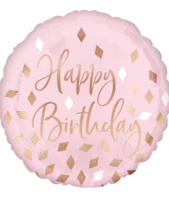 Pink folieballon Happy Birthday, 43 cm