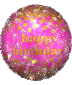 Pink Happy Birthday folieballon, 45 cm