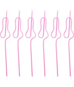 Pink penis sugerør, 6 stk