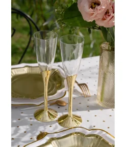 Plastik champagneglas med guld fod, 6 stk