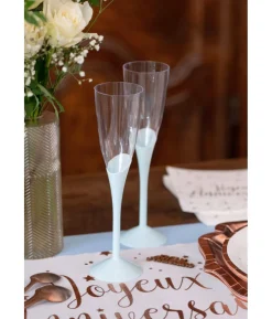 Plastik champagneglas med hvid fod, 6 stk