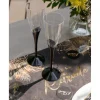 Plastik champagneglas med sort fod, 6 stk