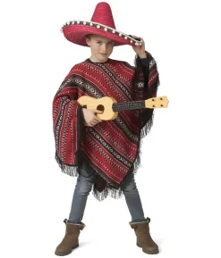 Poncho rød sort, børn