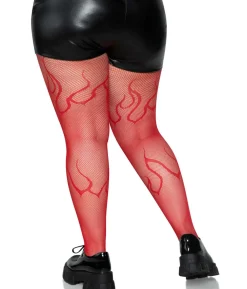Røde flamme netstrømpebukser, plus size