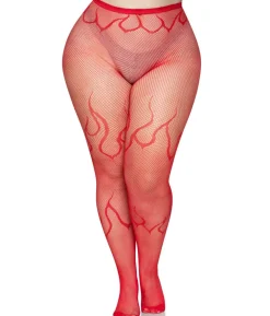 Røde flamme netstrømpebukser, plus size