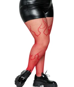 Røde flamme netstrømpebukser, plus size