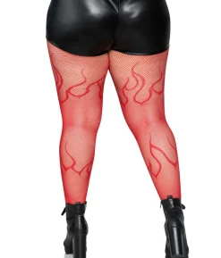 Røde flamme netstrømpebukser, plus size