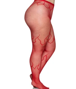 Røde flamme netstrømpebukser, plus size