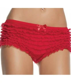 Røde hotpants med flæser