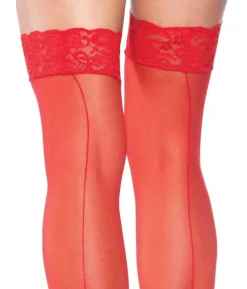 Røde stockings med blondekant