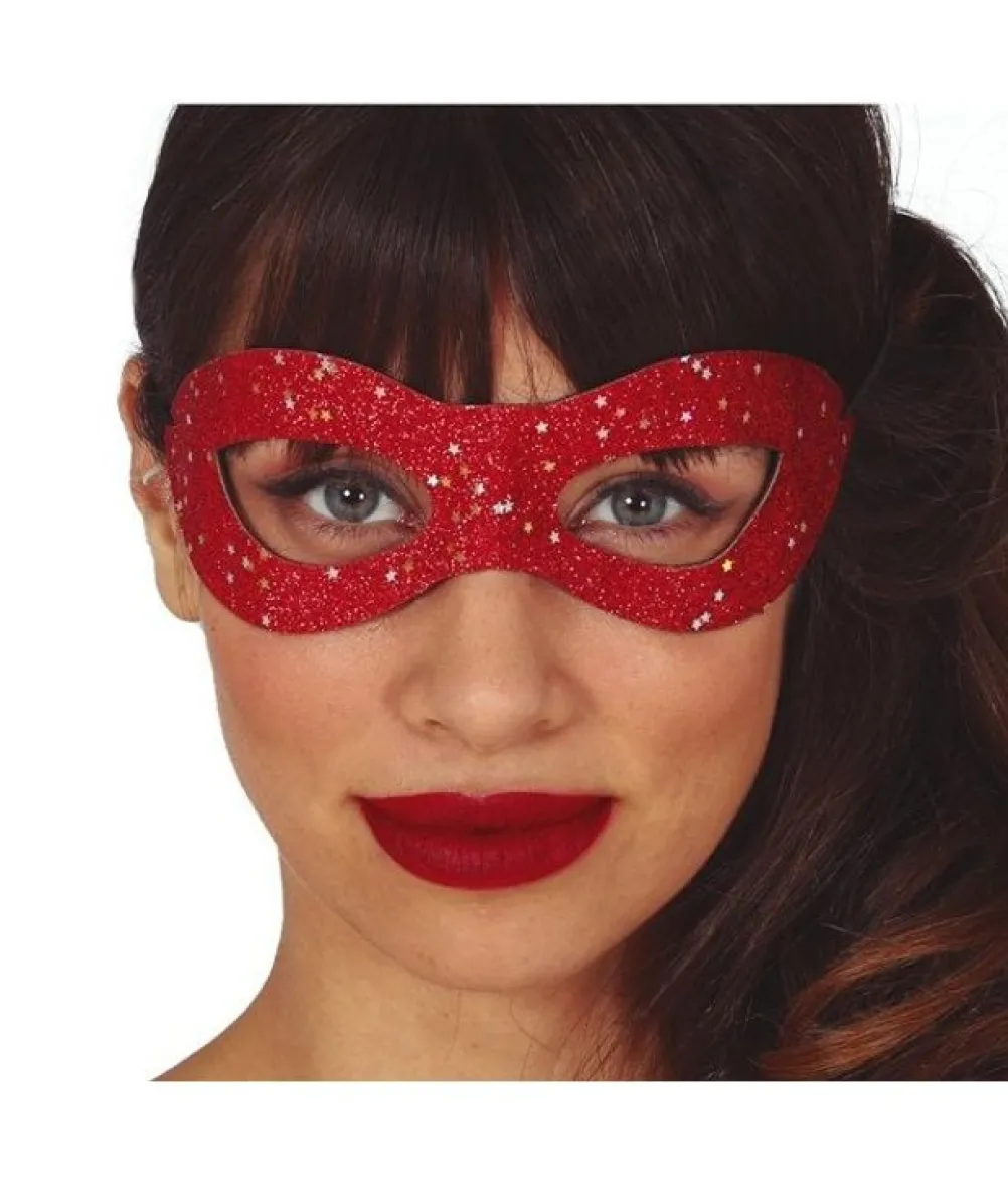 Rød halvmaske med stjerner