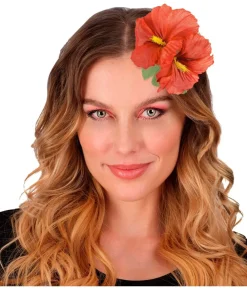 Rød hawaiiblomst med hårklips