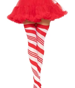 Rød og hvid bolchestribet stockings