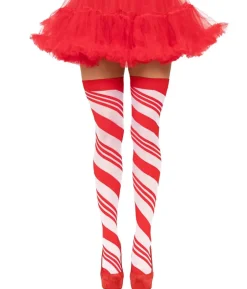 Rød og hvid bolchestribet stockings