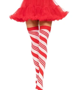 Rød og hvid bolchestribet stockings
