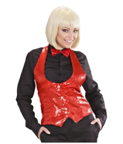 Rød pailletvest dame