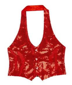 Rød pailletvest dame