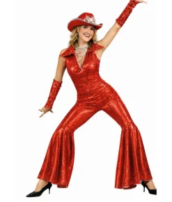 Rødt disko jumpsuit kostume