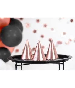 Rosegold partyhatte, 6 stk
