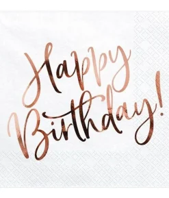 Servietter Happy Birthday, rose gold