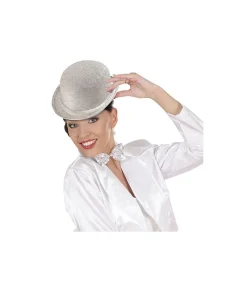 Sølv bowlerhat med glimmer