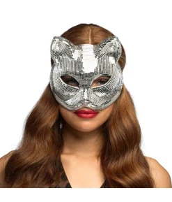 Sølv disko kattemaske