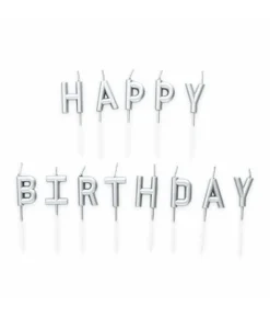 Sølv kagelys Happy birthday