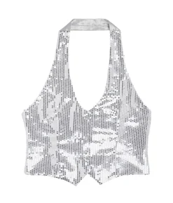Sølv pailletvest dame