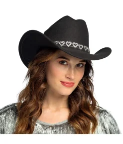Sort cowboyhat med sølv hjerter