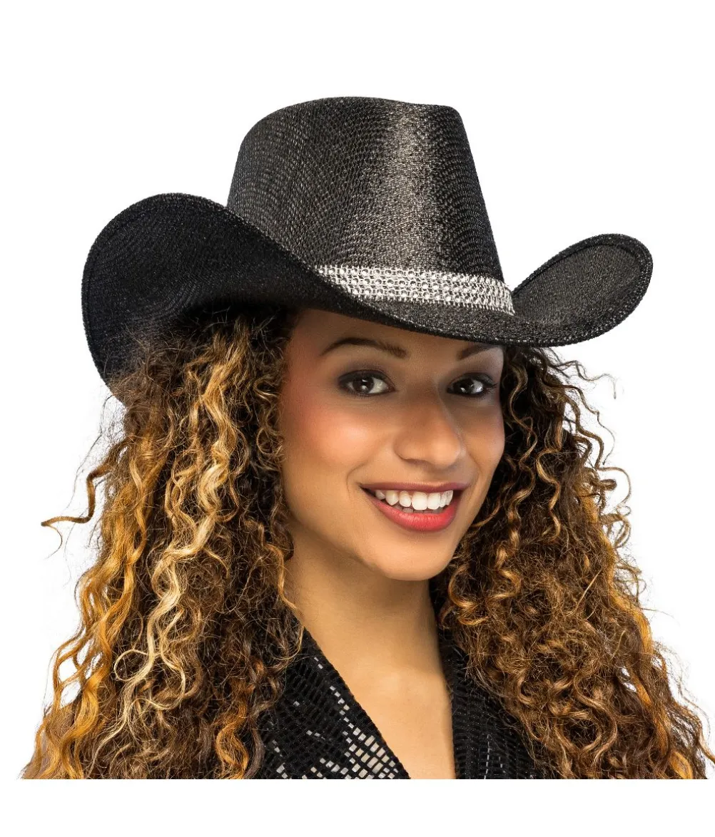 Sort Cowboyhat, metallic